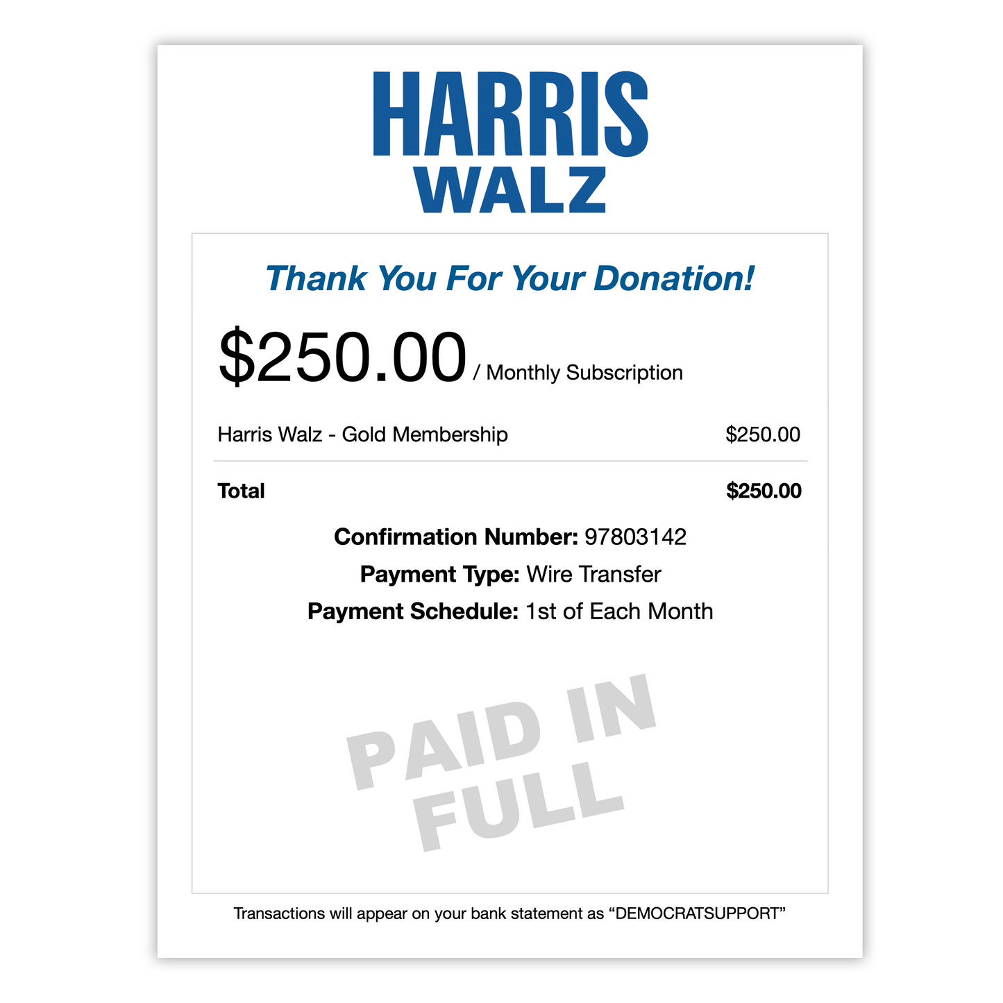 Kamala Harris Donation Prank Mailer - Embarrassing & Anonymous Gag Gift, Mailed To Your Recipient's Mailbox