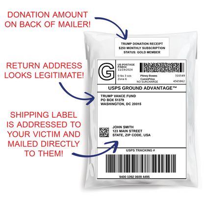 Donald Trump Donation Prank Mailer - Embarrassing & Anonymous Gag Gift, Mailed To Your Recipient's Mailbox